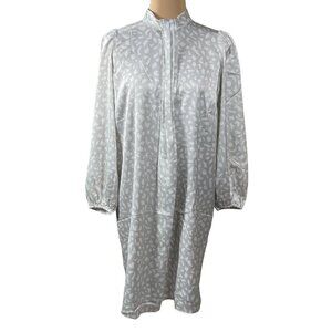 New Ann Taylor Mock Neck Satiny Animal Print Shift Dress Grey and White M Medium